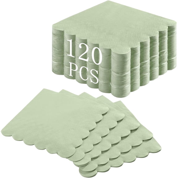 120 Pk Cocktail Napkins Sage Green Wedding Napkins Scalloped, 5"