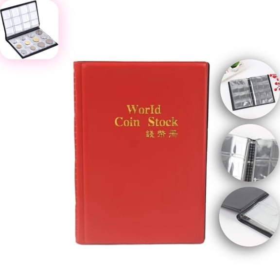 120 Pockets Coin Collection Album - Portable Coin Holder Book for Collectors, Storage for Pennies, Nickels, Dimes, Quarters & Foreign Coins（Red）