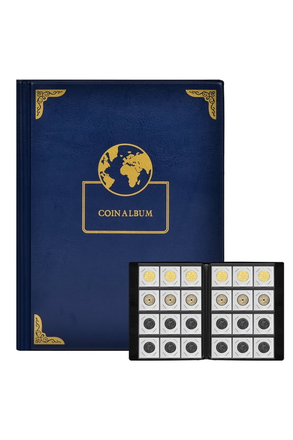 120 Pockets Coin Flip Holder Albums, 2x2 inches Coin Storage Books for Coin Cardboard Collection Holders, Collection Book Sleeves Supplies for Collectors- Blue (Coin Flips not Included)