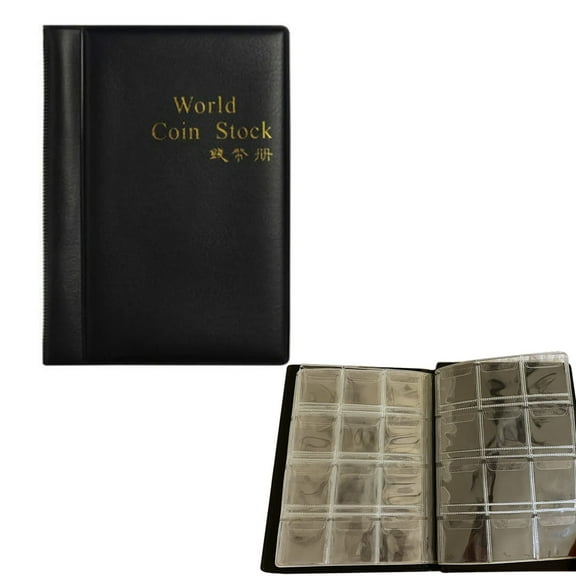 120 Pockets Coinn Collection Album - 30x30mm/1.2x1.2inch Coinn Holder Book Coinn Storage Album Money Penny Pocket for Collectors Black