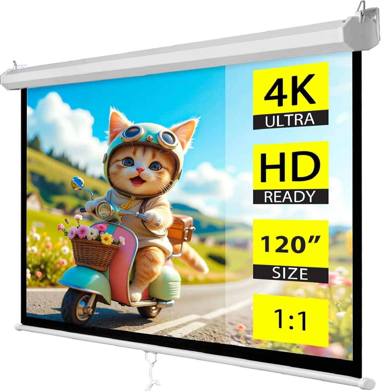 120'' Projector Screen Manual Pull Down, 1:1 Indoor Outdoor Projection ...