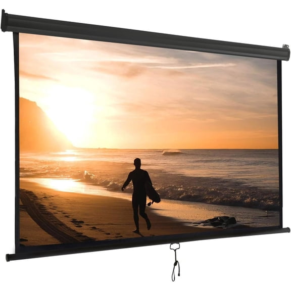 120'' Projector Screen Projection Screen Manual Pull Down HD Screen 1:1 Format for Home Cinema Theater Presentation Education Outdoor Indoor Public Display, Black