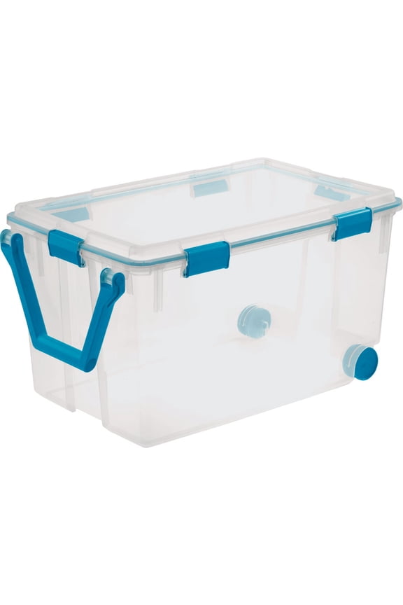 120 Qt Wheeled Gasket Storage Box Stackable Bin With Latching Lid - 1 Pack