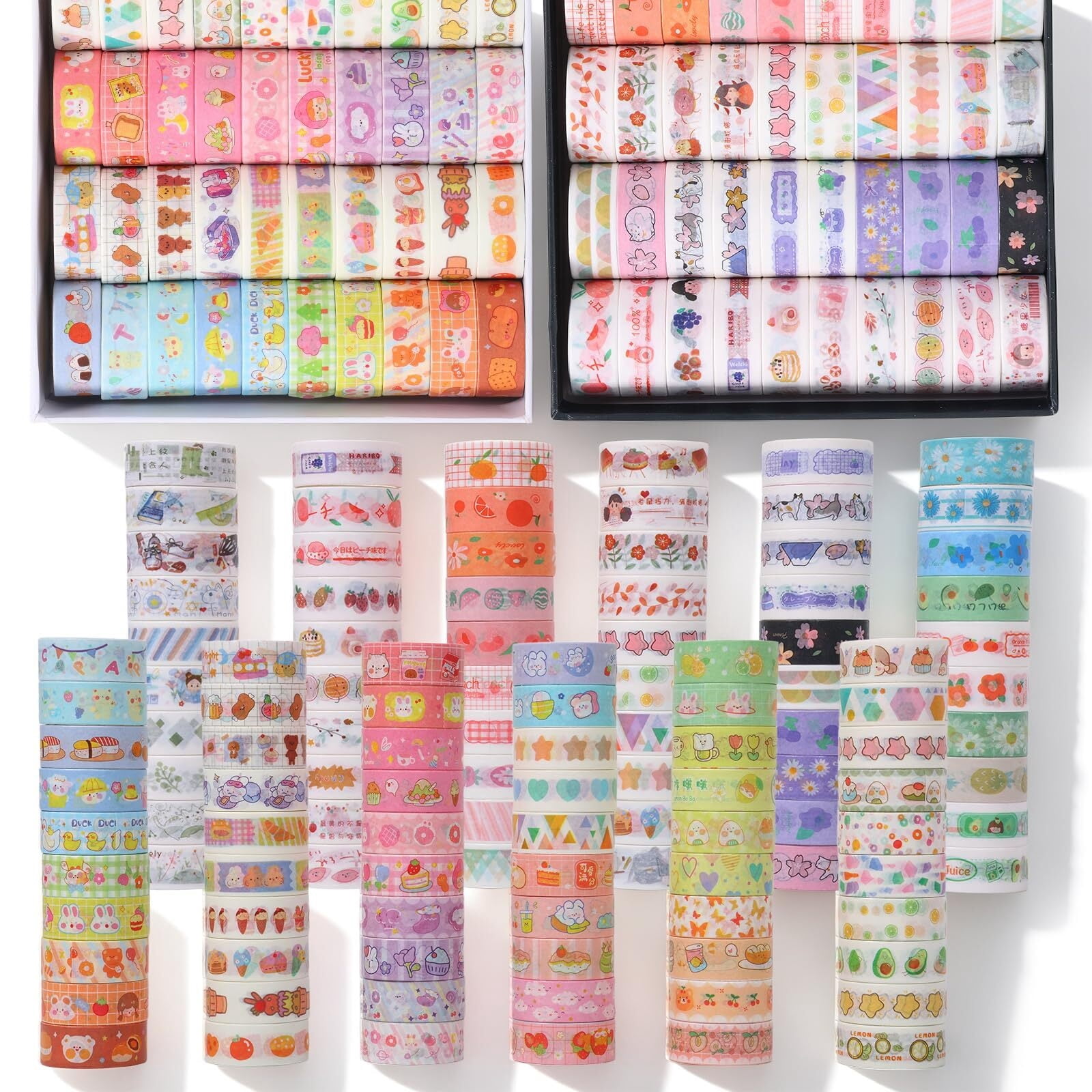 120 Rolls Washi Tape Set, Aesthetic Decorative Masking Tape for Journaling Supplies, Scrapbooking Kit, DIY Arts & Crafts - Floral, Fruit, Geometric Patterns for Bullet Journal & Gift Wrapping