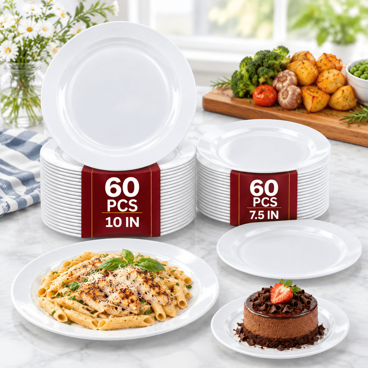 [120] Round Plastic Plates For Party | White Disposable - Walmart.com
