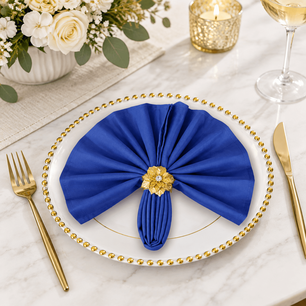 120 Set Royal Blue Cloth Napkins, 17x17 Inch Polyester Dinner Napkins ...
