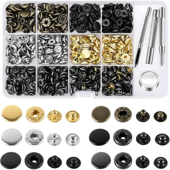 120 Set Snap Fasteners Kit +12.5mm Metal Button Snaps Press Studs with 4 Setter Tools, Snap Buttons Press Studs, Double Cap Rivet Fixing Tools