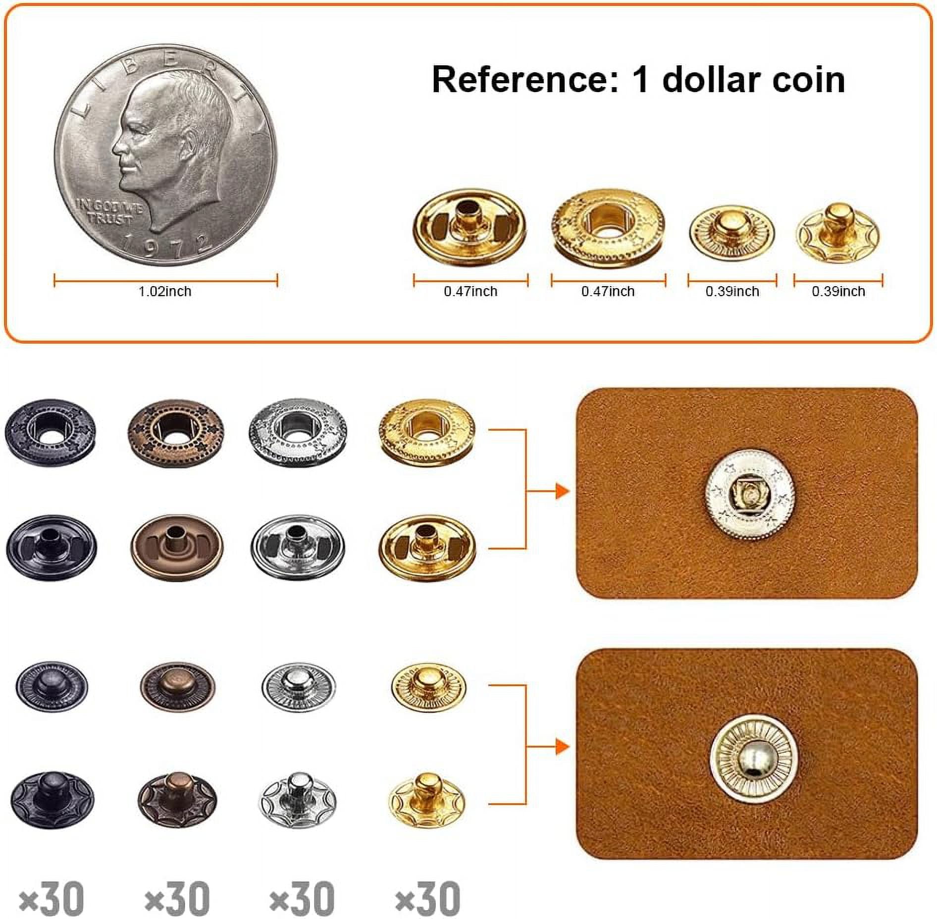 120 Set Snap Fasteners Kit for Leather 12mm Metal Button Snaps Press Studs with 4 Setter Tools, 1 Hammer, 4 Color Leather Snaps for Clothes, Jackets, Jeans Wears, Bracelets, Bags