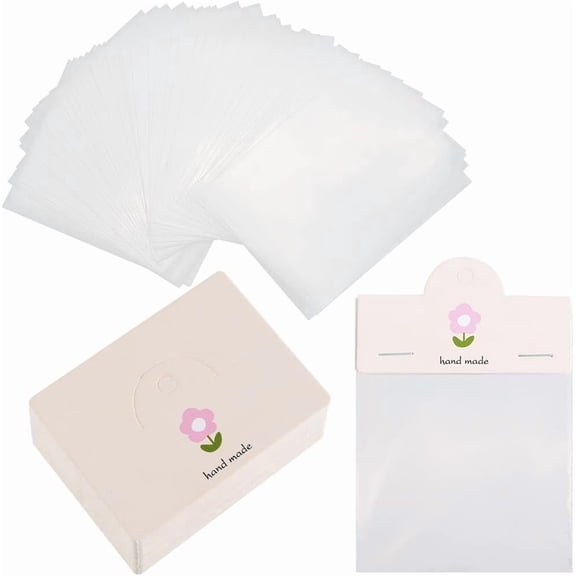 120 Sets 2.36 x 3.15 Inch Foldable Jewelry Display Cards Necklace Display Bag Handmade Hanging Paper Header OPP Craft Bags for Showing Bracelets Earrings Rings Keychains Business Package diy