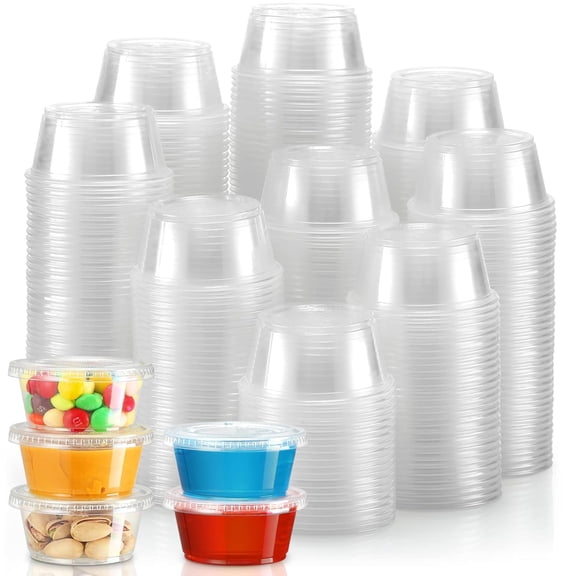 [120 Sets - 3.25 oz ] Portion Cups With Lids, Small Plastic Containers with Lids, Airtight and Stackable Souffle Cups, Jello Shot Cups, Sauce Cups, Condiment Cups for Lunch, Party, Trips