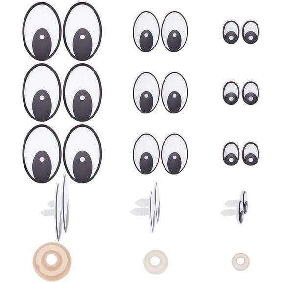 120 Sets 3 Sizes Plastic Craft Eyes Cartoon Safety Eyes with Spacer Set Black Oval Eyes Cute Eyes Animal Eyes