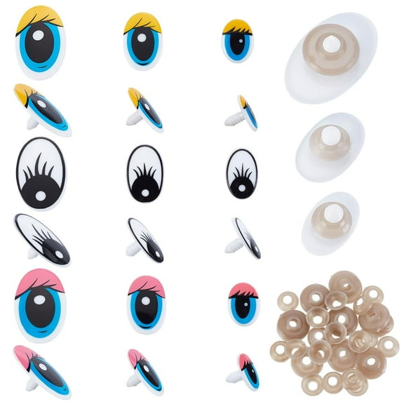 120 Sets 9 Styles Plastic Craft Eyes Cartoon False Eyes with Spacer Set Black Blue Craft Oval Eyes Cute Safety Eyes Animal Eyes for Craft Crochet Making diy