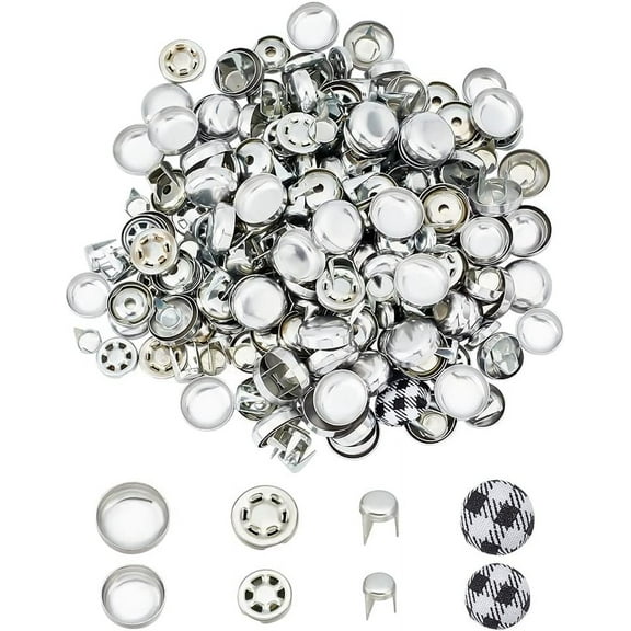 120 Sets Aluminum Cap Top Cover Buttons Fabric Clothing Crafts Replacement for DIY Sewing Hat Clothing Making Accessories Platinum 0.3-0.6inch Platinum