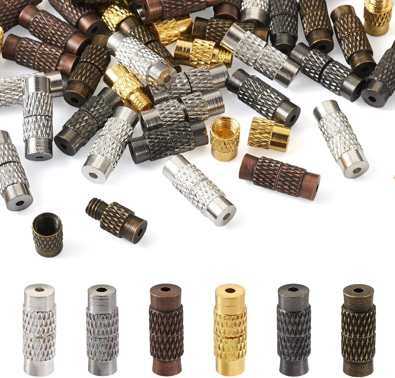 120 Sets Brass Screw Twist Clasps 6 Colors Column Barrel Screw Clasps