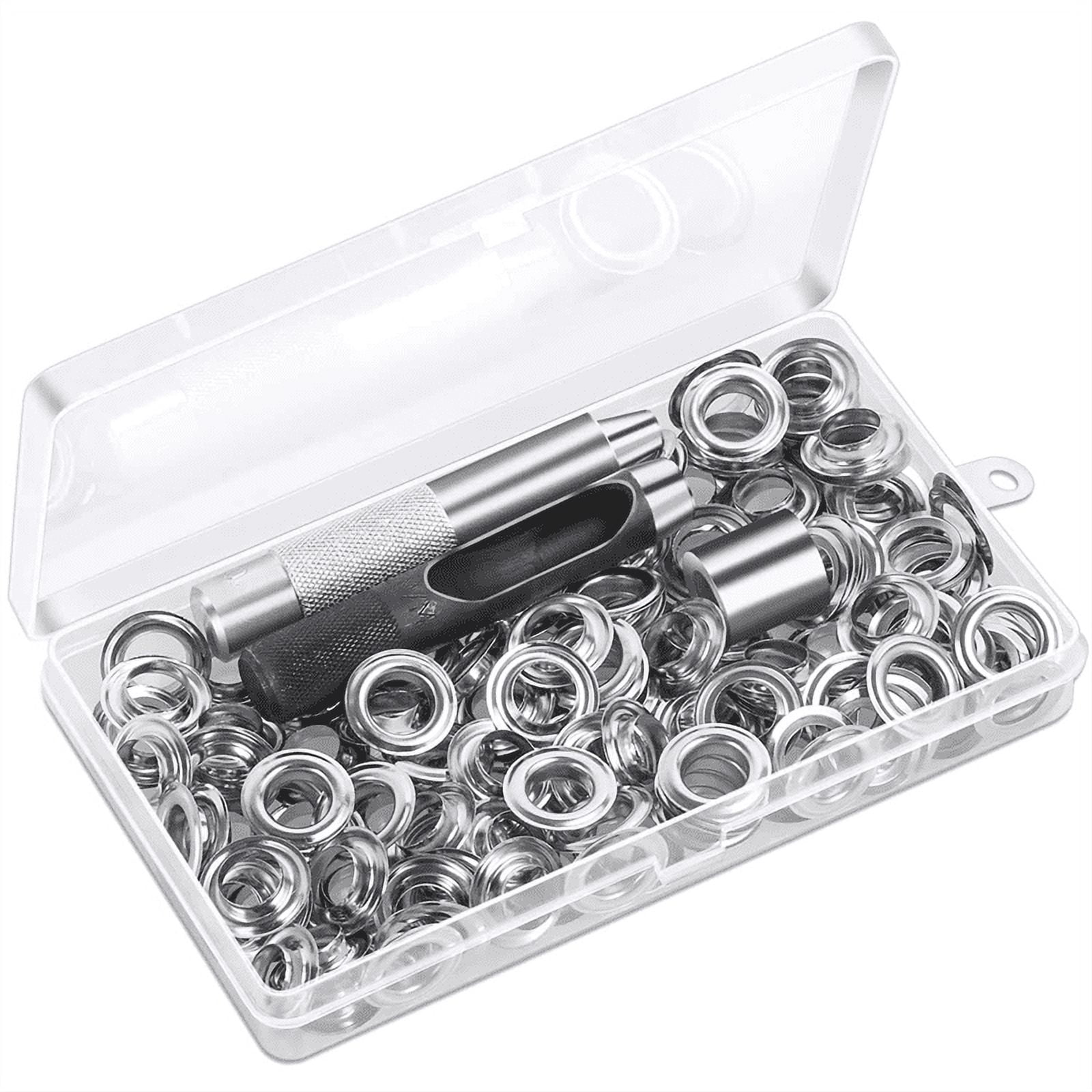 120 Sets Grommet Eyelets Tool Kit, Grommet Kit 1/2 Inch Eyelets with Tools  and Storage Box Silver 