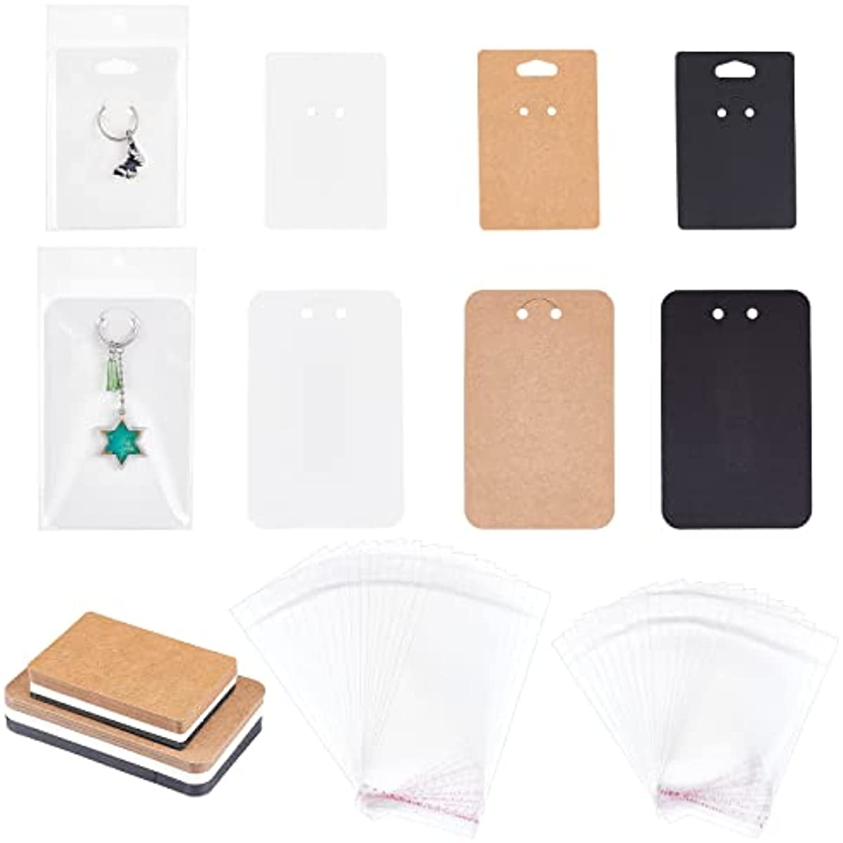 ZYNERY 100 PCS Keychain Display Cards, 3 x 4.7 Inch Keychain Holder with  Self-Sealing Bags, Card Display Rack for Displaying Keyring Jewelry Bulk