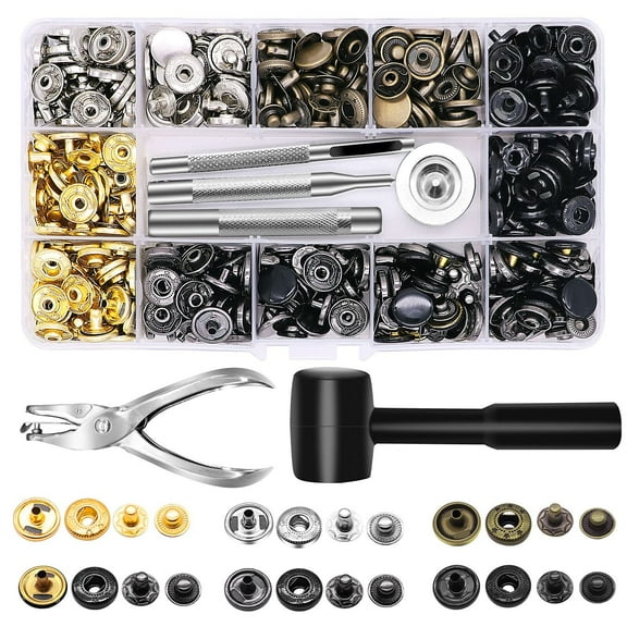 120 Sets Leather Snap Fasteners Kit with Hammer Puncher, 12.5mm Metal Button Sna