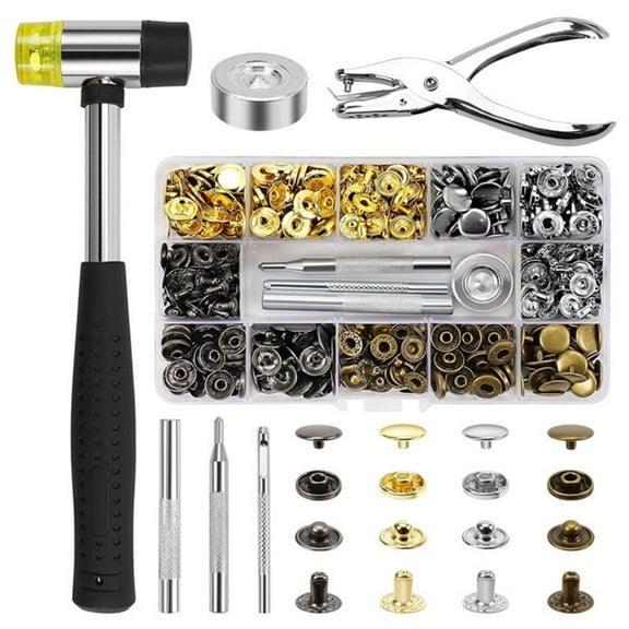 120 Sets Sewing Snap Fasteners Kits Metal Snaps Button with Punch Tools for Sewing Leather Craft Jackets Clothing Repair