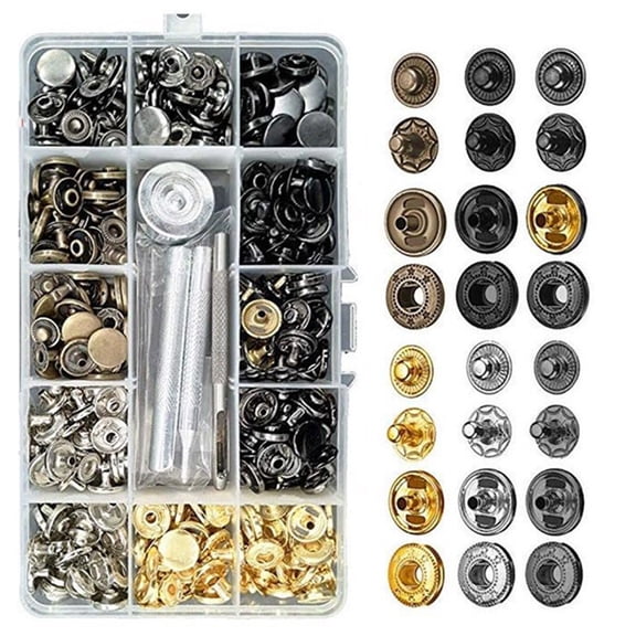 120 Sets Sewing Snaps1eatherSnap Fasteners Kit Metal Button Snaps Press Studs