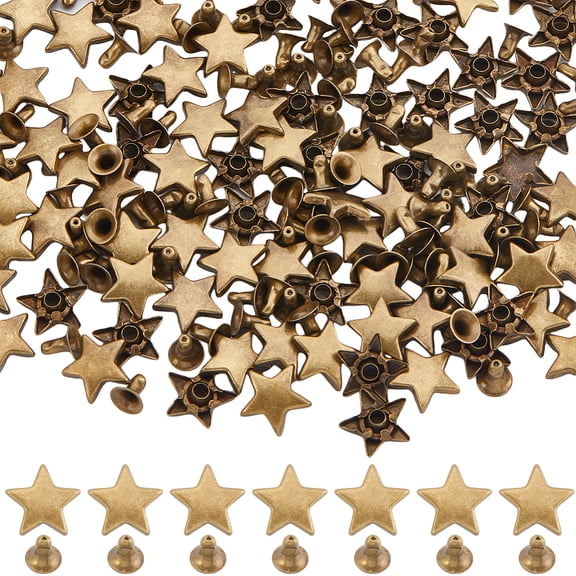 120 Sets Star Alloy Semi-Tublar Rivets with Iron Studs for Purse Bags Boots Leather Crafts Decoration Bronze Star: 11.5x12x3.5mm Hole: 2mm