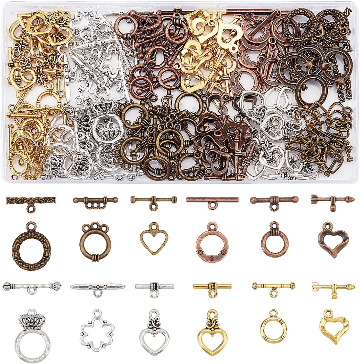 120Pcs Iron Metal Toggle Jewelry Clasps 12 Styles T-bar Closure Clasps  Fastener Buckle 20-38mm OT End Clasps Round Ring Toggle Connectors for  Necklace Bracelet Jewelry Purse Chain Craft Making 