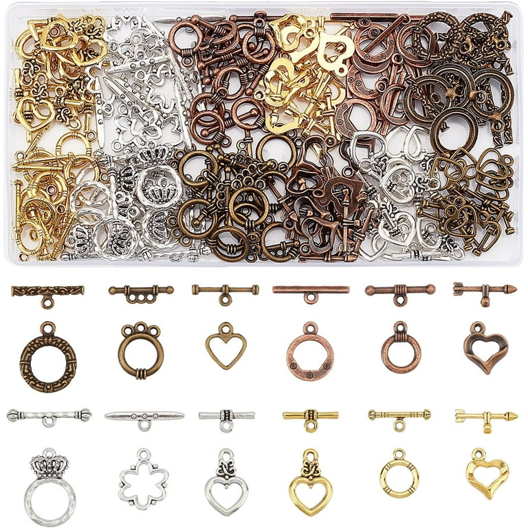 120 Sets Toggle Clasps 12 Styles Jewelry Closure Clasp Ring Tibetan Style Clasps Fastener Hook Toggle Connectors TBar End Clasps for Necklace Bracelet