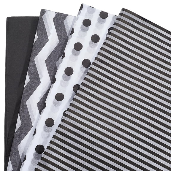 120 Sheets 19.7 x 13.8 Inch Black and White Tissue Paper Bouquet Wrap Sheets Rectangle Dots Line Waves Colorful Aesthetic Art Present Paper