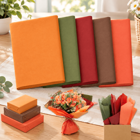 120 Sheets Fall Tissue Paper Bulk, 20 x 14 Inch Coffee Moss Green Burgundy Coffee Dusty Orange Wrapping Paper for Autumn Birthday Wedding Art Crafts Thanksgiving Day Party Supplies