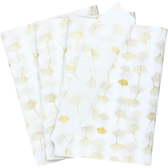 120 Sheets Gift Wrapping Tissue Paper Bulk, Metallic Gold Ginkgo Leaves Tissue Paper for Gift Bags, Decorative Art Papers for DIY Crafts Wedding Birthday Holiday Party Decor, 20x14 Inches