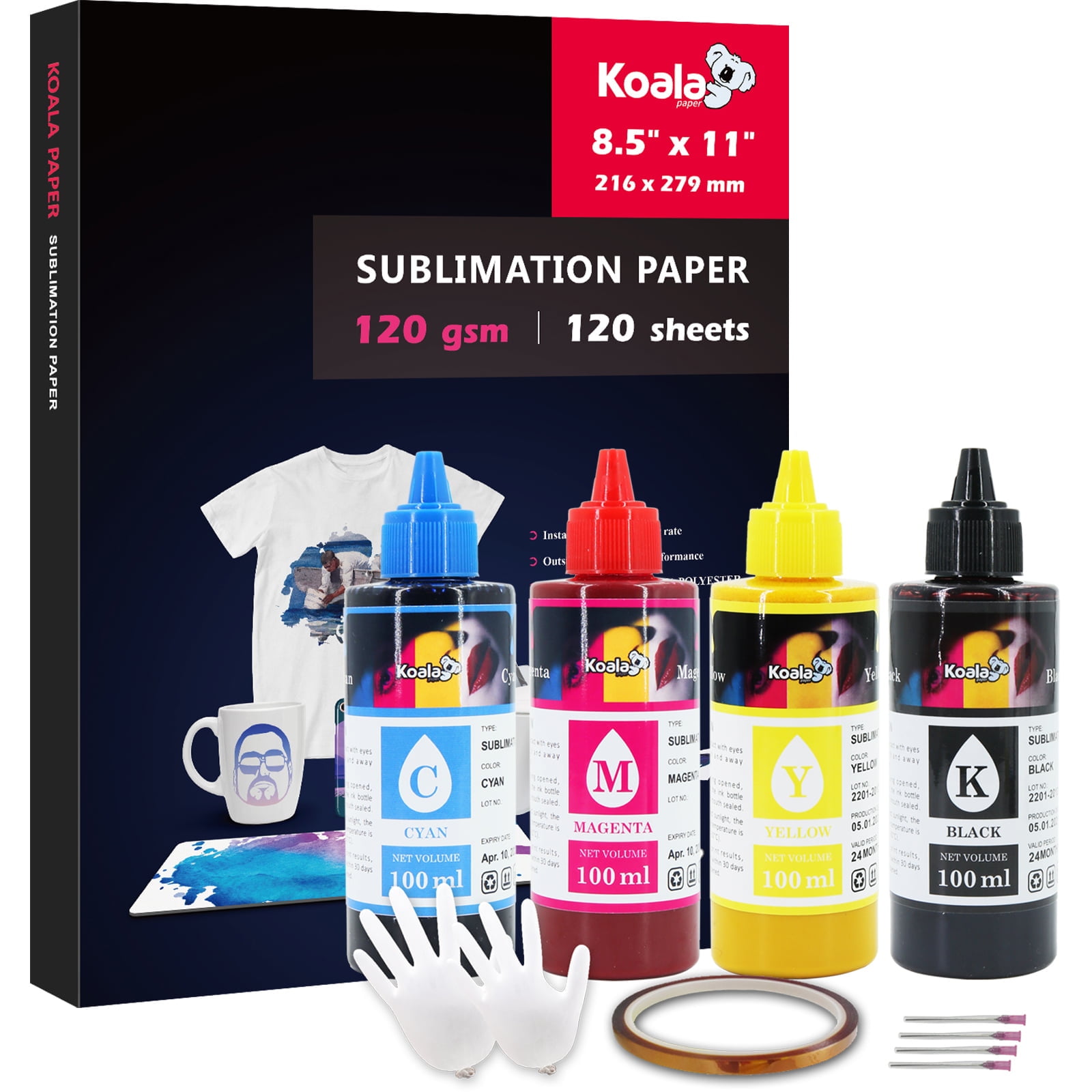 Koala Sublimation Paper Ink Bundle Kit - 8.5x11 120 Sheets 120gsm Sublimation Paper and Koala Sublimation Ink for Inkjet Epson Printers WF-7720