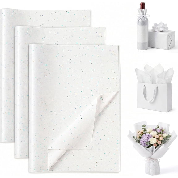 120 Sheets Tissue Paper, 20x14 Inches White Tissue Paper for Gift Bags Glitter Wrapping for Birthday DIY Project Weddings Holiday Crafts Festival Decoration