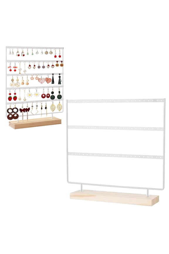 120 Slot Earring Holder Wooden And Painted Metal Bracket (black/white) 5 Suitable For Jewelry/home Easy To Assemble,Wire Shelving Rack