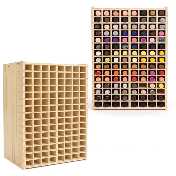 120-Slot Wooden Marker Organizer Desk Caddy - MDF Desktop Paint Pen Storage Rack with Grid Compartments for Art & Office Supplies