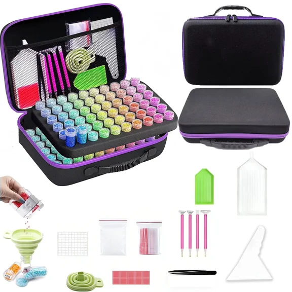 120 Slots Diamond Painting Storage Box with Tools, 30-Compartment Leak-Proof Bead Organizer for 5D Diamond Art Kits, Portable Case for Rhinestone Accessories