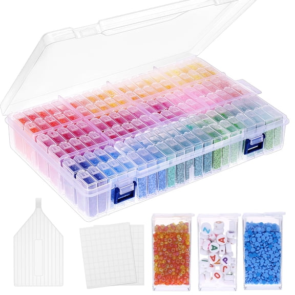 120 Slots Diamond Painting Storage Container, 5D Diamond Accessories Embroidery Box Tools Kit for Beads, Seed, Art Craft with Funnel and Labels
