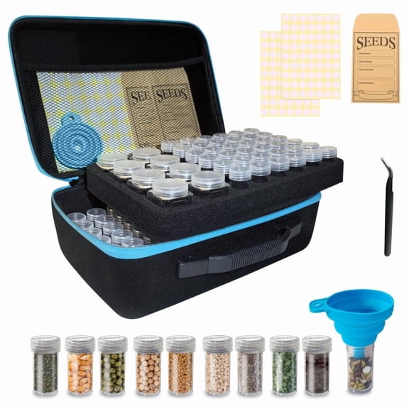 120-Slots Seed Storage Box with 20 Seed Envelopes, Portable Zipper Bag & Complete Accessories Including Labels, Tweezers and Funnel  Seed Organizer for  Vegetables and Flowers. Seeds not included.