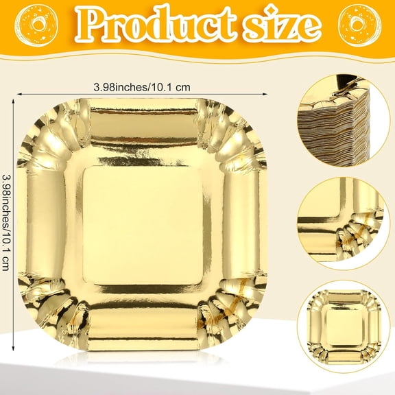 120 Small Gold Paper Plates, 4-inch Disposable Paper Dessert Appetizer Plates, Gold Square Metallic Foil Tableware for Weddings, Anniversary Parties, Valentine's Day Birthday Table Supplies