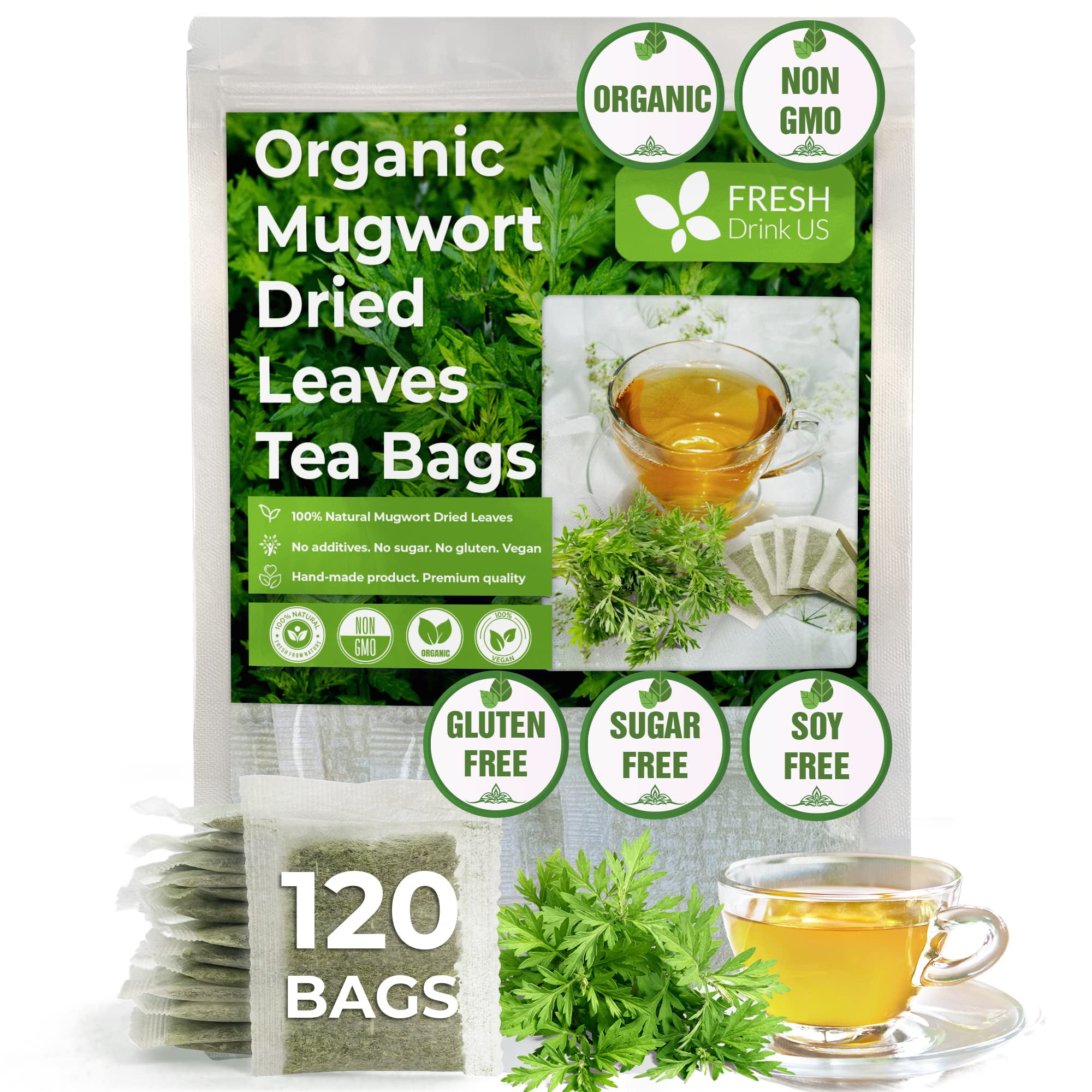 120 Tea Bags Mugwort Tea, Pure, Organic, NonGmo, 100 Mugwort Leaves