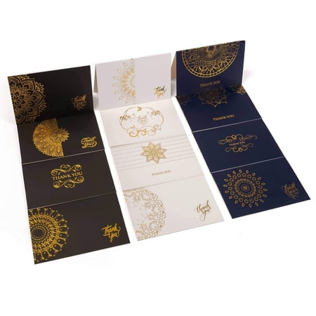 120 Thank You Gold Black White Blue Designed Envelopes Notes Cards Bulk Set 4x6"