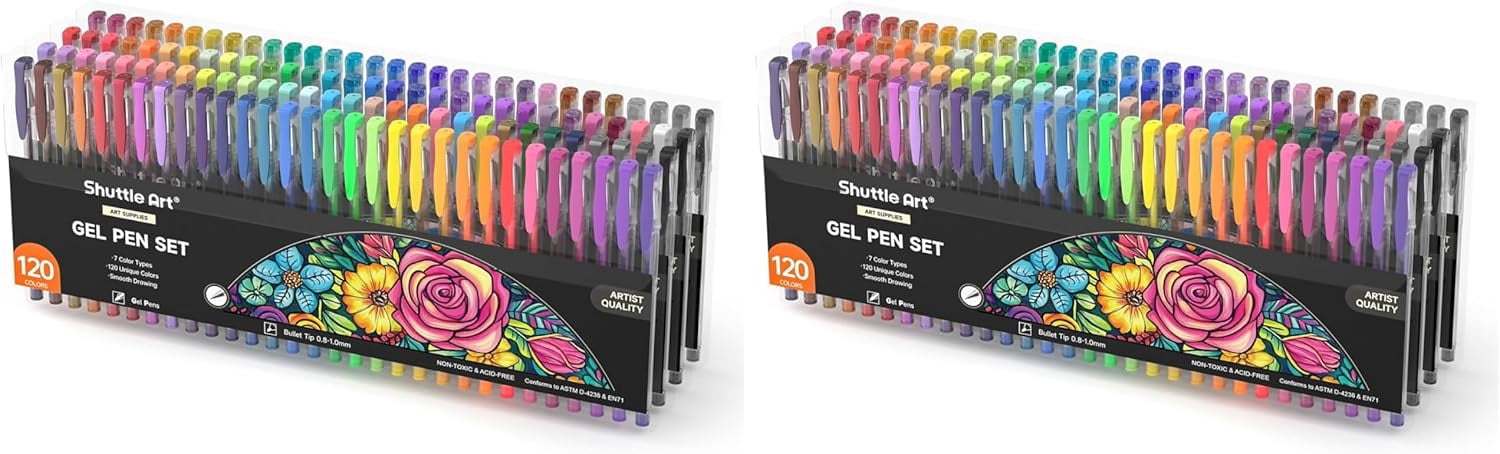 120 Unique Colors (No Duplicates) Gel Pens Gel Pen Set for Adult Coloring Books Art Markers (Pack of 2)