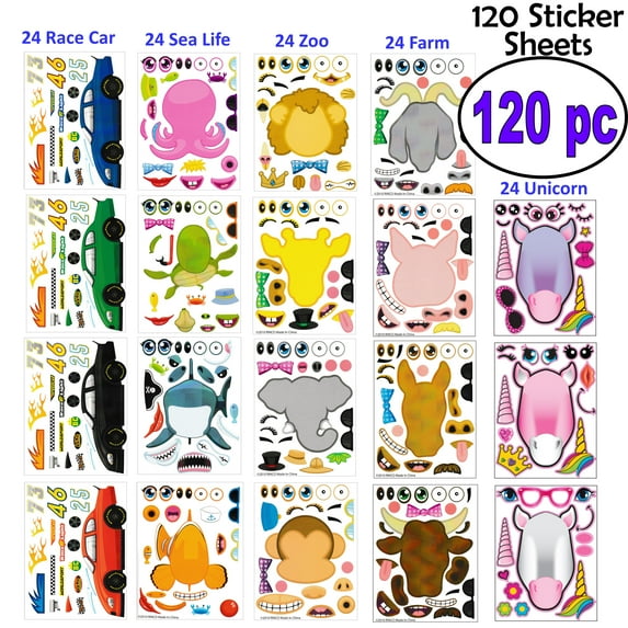 120 Variety Make A Sticker Scene Sheets- Great for Kid's Easter Basket, Stocking Stuffers & Party Favors, Stickers for Kids