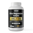 120 Vegan Capsules Magnesium Complex + B6 Vitamin 420MG Stress, Constipation, Muscle, Heart