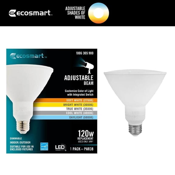 120-Watt Equivalent PAR38 Dimmable CEC LED Spot Light Bulb with Selectable Color Temperature (1-Pack)