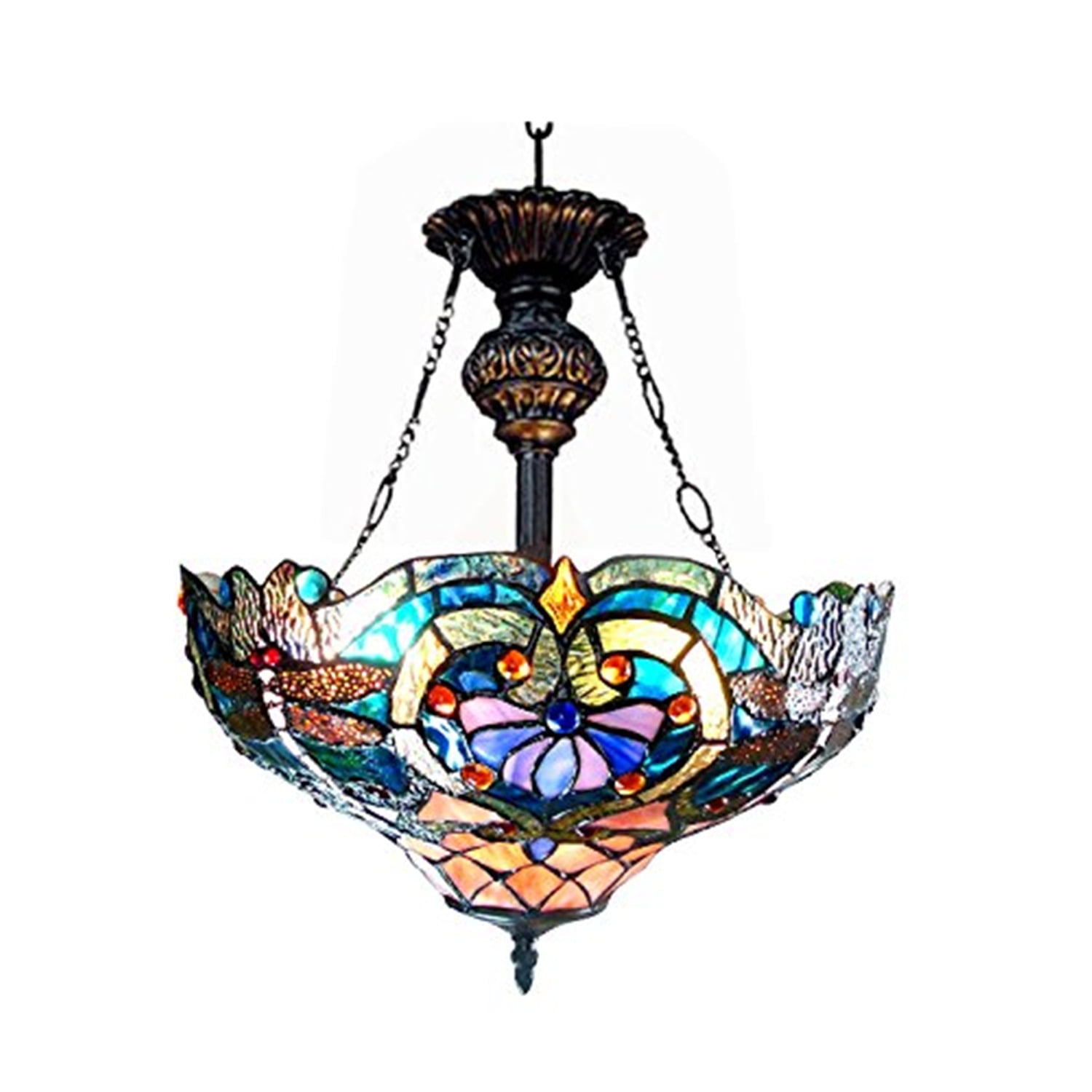 Lydia Victorian Antique Bronze 17" Glass Inverted Pendant Lamp