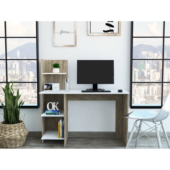 120 Writing Desk With Four Shelves - Oak/white, Multicolor Option 50.82 Lb Multi-functional Model