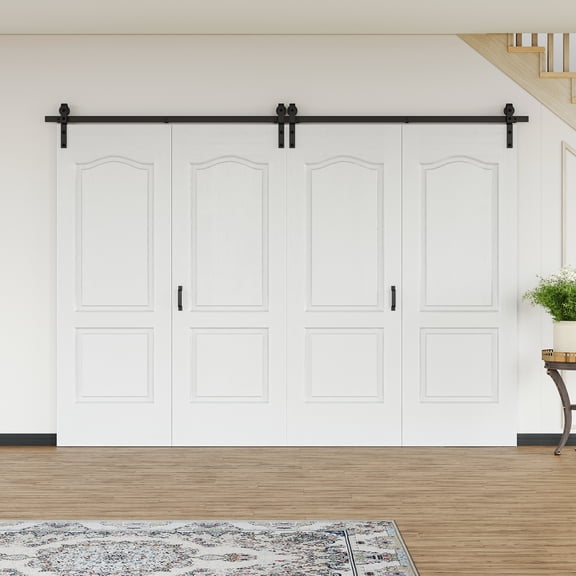 120" X 84" Arch Top 2-Lite Double Bi-Fold Barn Door With Installation Hardware Kit