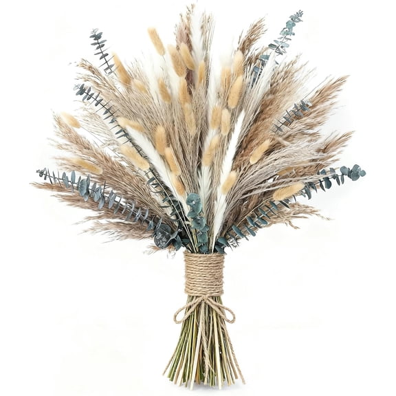 120 count Dried Pampas Grass, Dried , Reed Grass Bouquet for Bohemian   Table Wedding Decoration, Rustic Farmhour.(Light Brown)