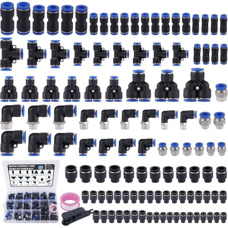 120 count Quick Connect Air Hose Fitting Kit,1/8" 1/4" 3/8" 1/2" NPT Thread Push to Connect Fittings Pneumatic Air Line Quick Connect Quick Release Fitting Kit