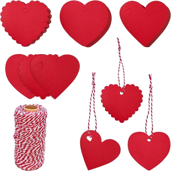 120 count Red Heart  Tags, Valentines Day Heart Shaped  Paper Tags with Strings for Wedding Birthday Party  Wrapping Hang Label
