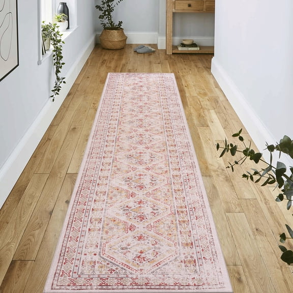 120 in Long Beige Machine Washable Runner, Foldable, Stain-Resistant / Ideal for Office Spaces